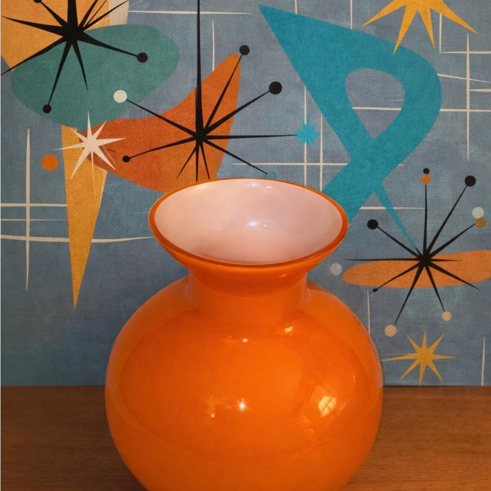 Vintage style MCM orange blown glass vase